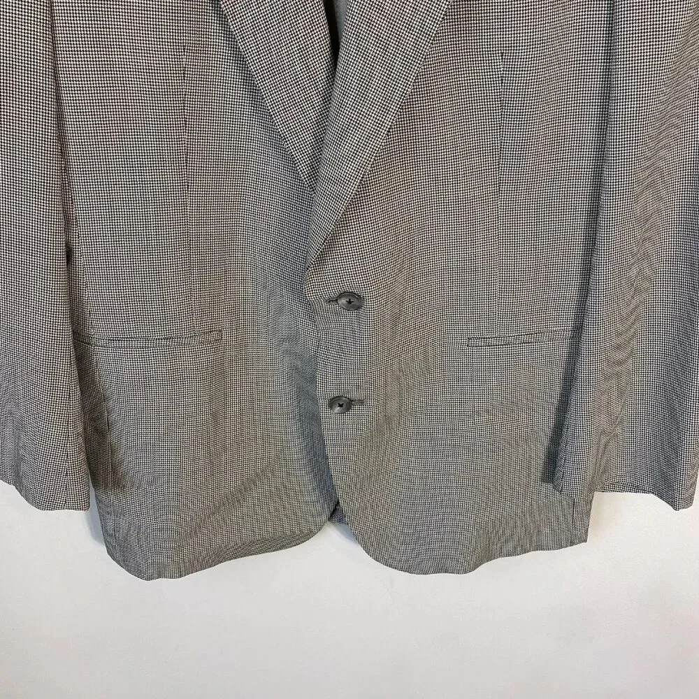 Hart Schaffner Marx Herringbone Wool Sport Coat Blazer Jacket 43L Black Ivory